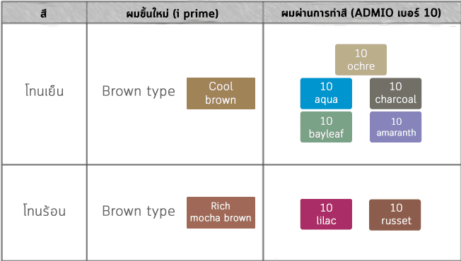 ตารางอัตราผสมที่แนะนำ ปริมาณผมขาวประมาณ 10%~20%